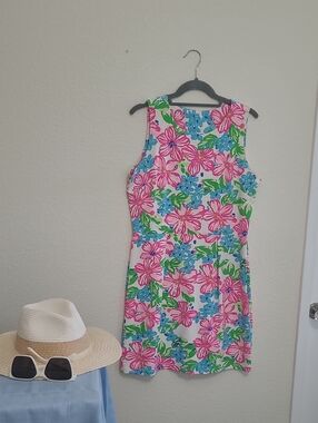 Mahi Gold Floral Print Dress Tropical Floral Pinks